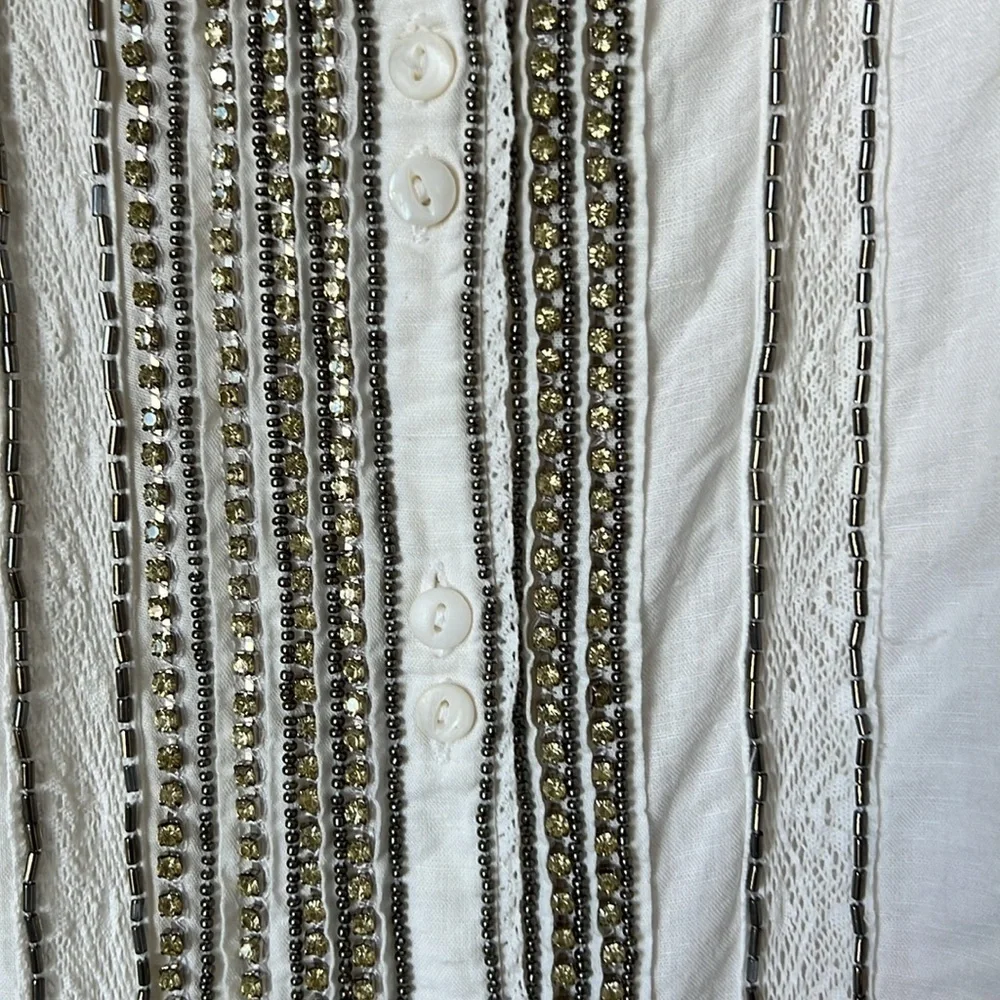 Floreat Anthropologie Rhinestone and Lace Button Down Linen Shirt - Picture 4 of 11